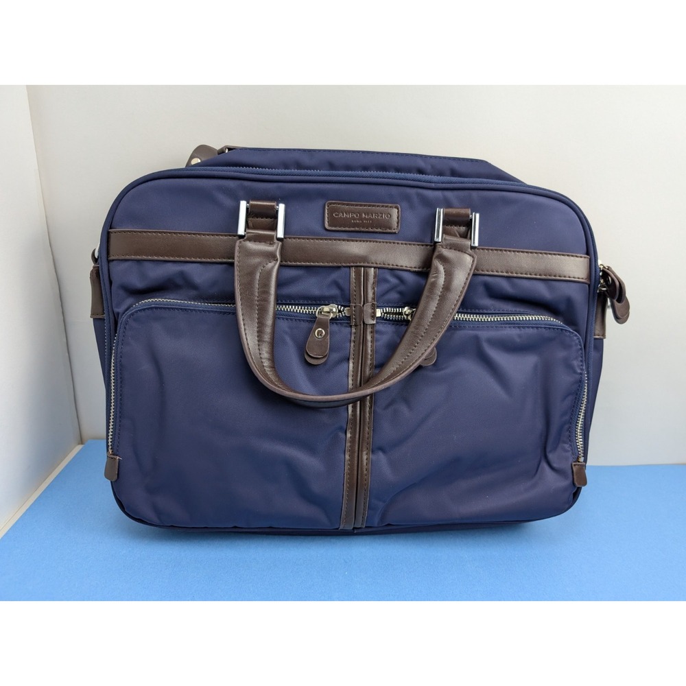 Campo Marzio Blue Nylon Crossbody Briefcase w/Brown Leather Trim
